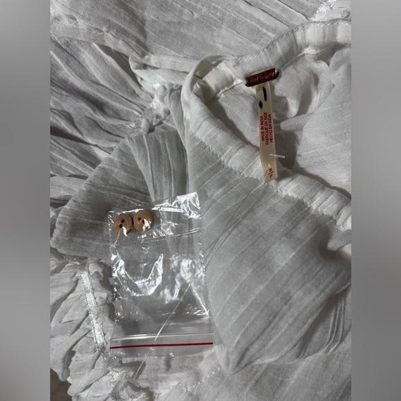 Free People Puff Sleeve Cute Button Front Tunic Mini Dress white Sz small - Picture 10 of 12